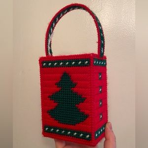 Vintage Needlepoint Christmas Tree Gift Bag Holiday Decor